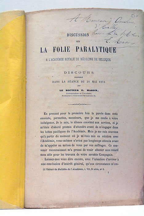 Discussion sur la folie paralytique à l'Académie Royale de Belgique. …