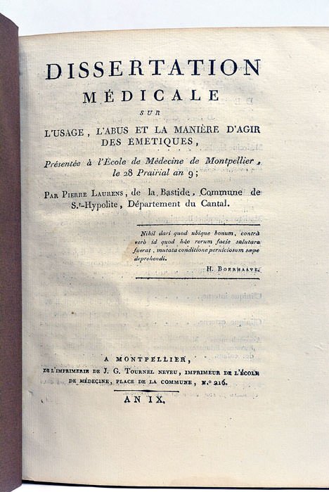 Dissertation Médicale sur l'usage, l'abus et la manière d'agir des …