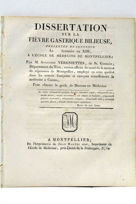 Dissertation sur la Fièvre Gastrique Bilieuse.