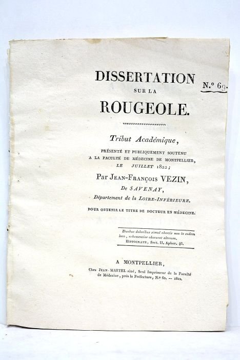 Dissertation sur la rougeole. Tribut académique présenté et publiquement soutenu …