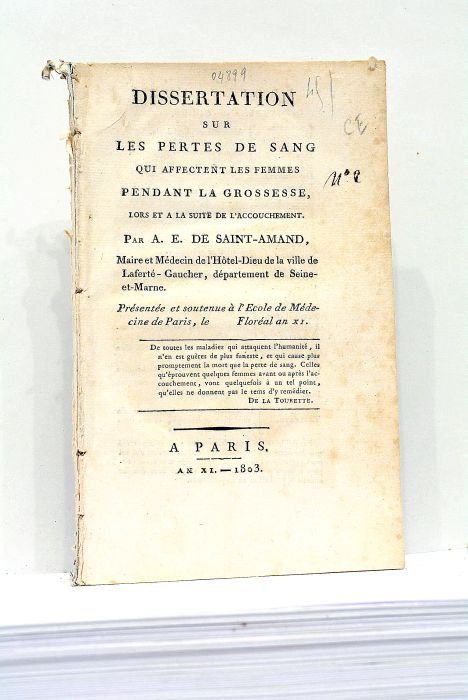 Dissertation sur les pertes de sang qui affectent les femmes …