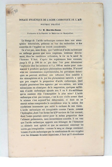 Dosage hygiènique de l'acide carbonique de l'air. Nouveau procédé.
