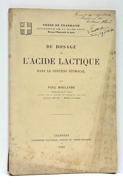 Du dosage de l'acide lactique dans le contenu stomacal.