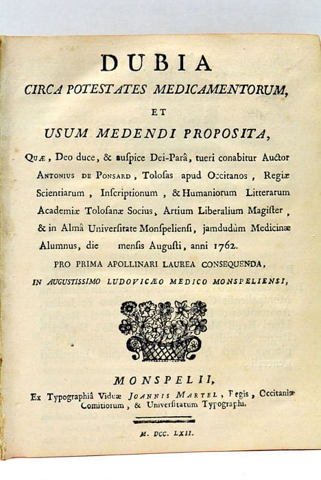 Dubia circa Potestates Medicamentorum et Usum Medendi Proposita.