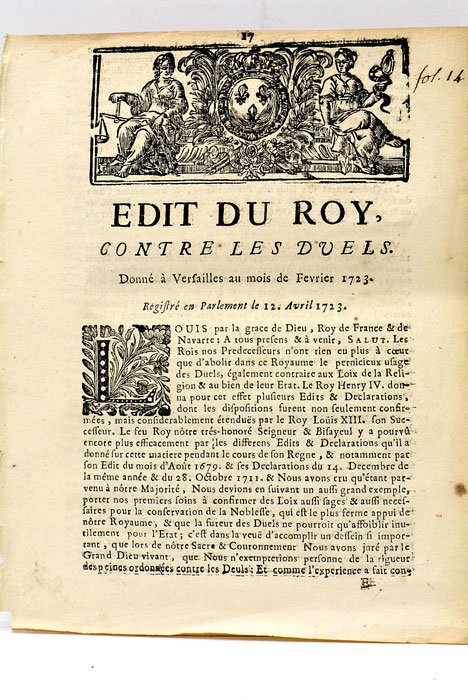 EDIT DU ROI CONTRE LES DUELS .