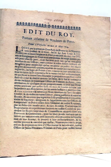 EDIT DU ROY portant création de Vendeurs de Porcs. Donné …