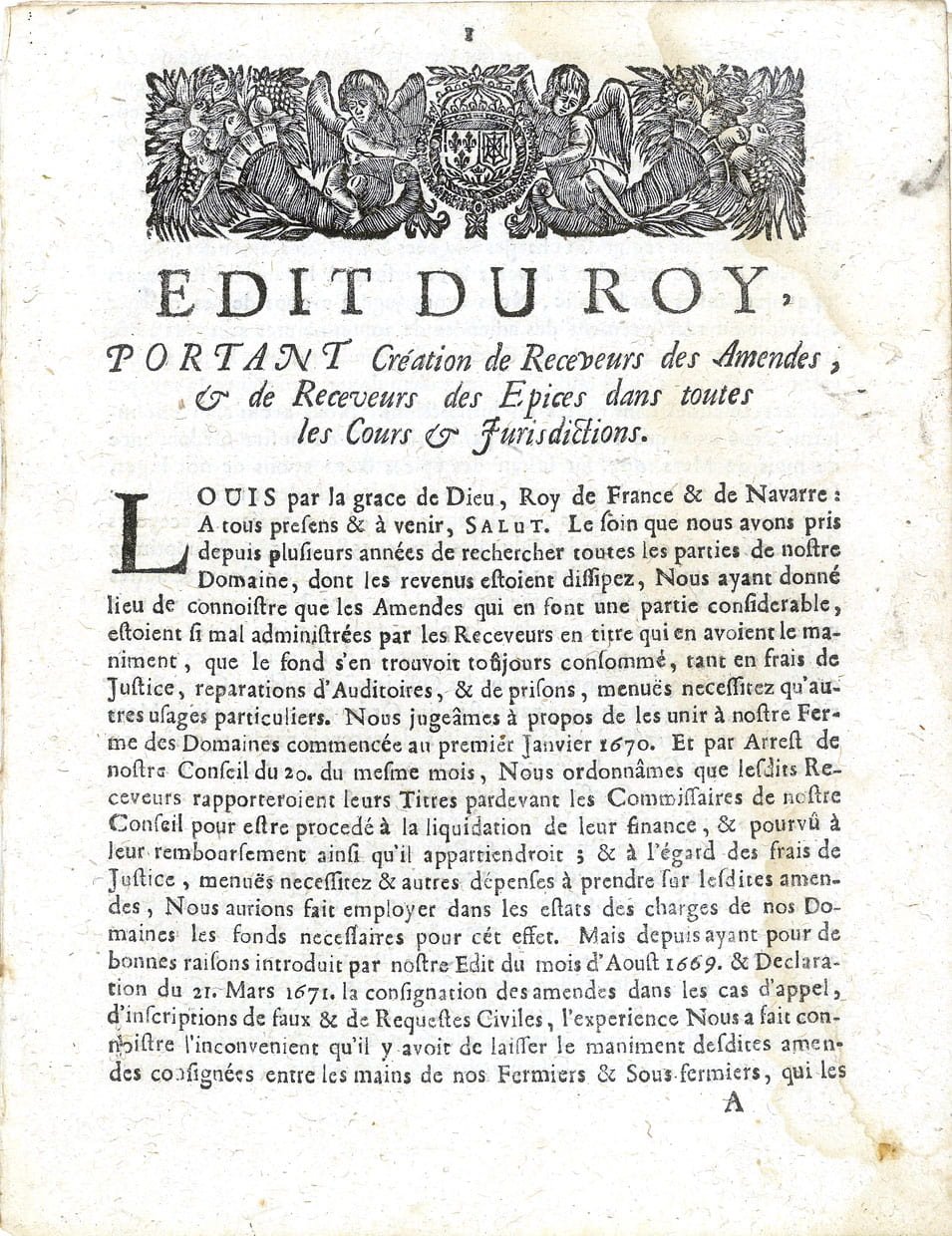 EDIT du Roy, portant création des receveurs des amendes, et …