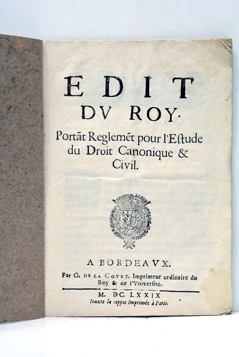 EDIT du Roy portant Reglement pour l'Etude du Droit Canonique …