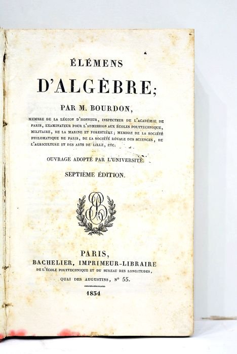 Elémens d'Algèbre. Ouvrage adopté par l'Université. Septième édition.