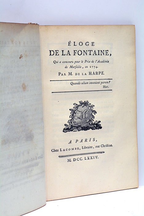 Eloge de La Fontaine, ouvrage qui a remporté le Prix, …