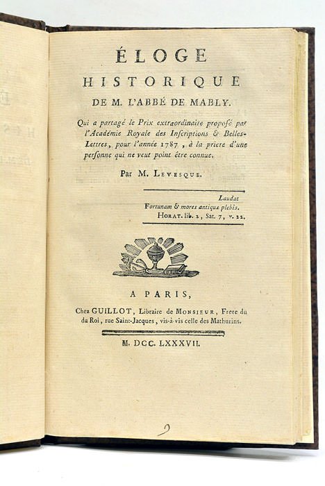 Eloge Historique de M. l'abbé de Mably. Qui a partagé …