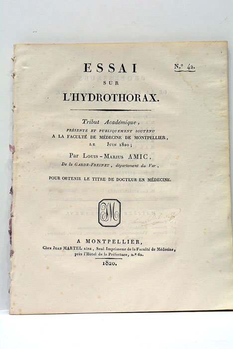 Essai sur l'hydrothorax. Tribut Académique, présenté et publiquement soutenu à …