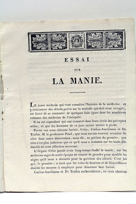 Essai sur la Manie.