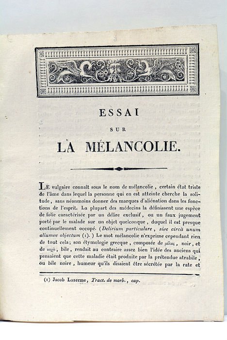 Essai sur la Mélancolie.