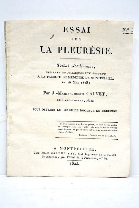 Essai sur la pleurésie. Tribut académique présenté et publiquement soutenu …