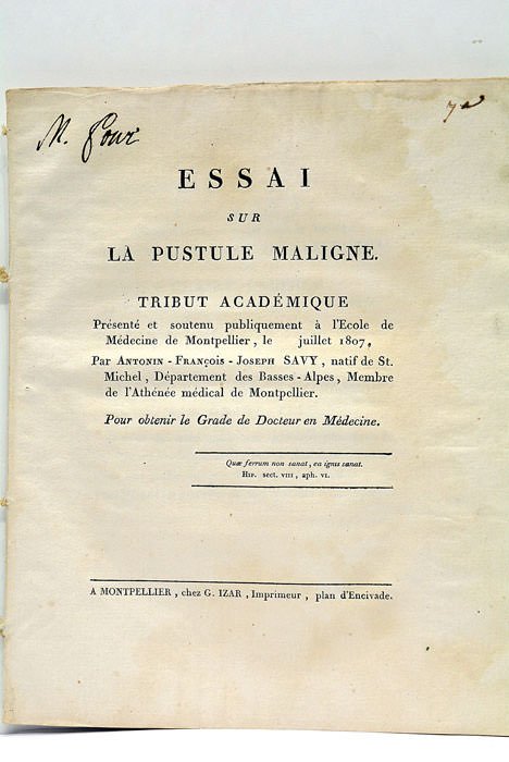 Essai sur la pustule maligne.