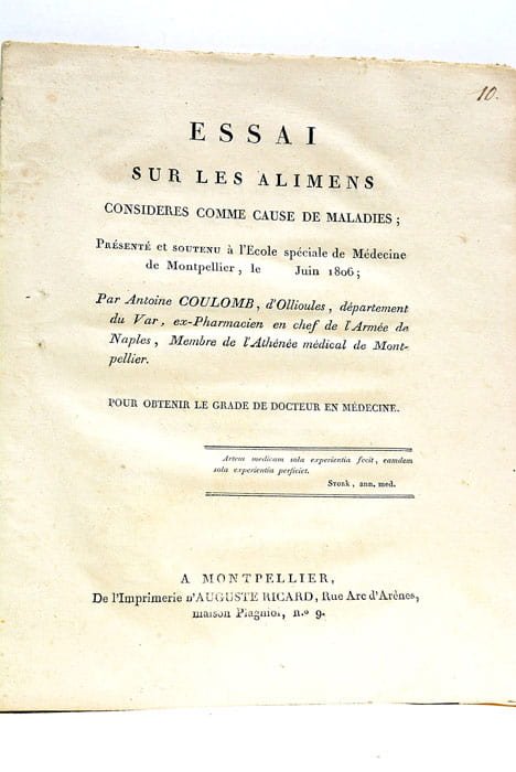 Essai sur les Alimens considérés comme Cause de Maladies.