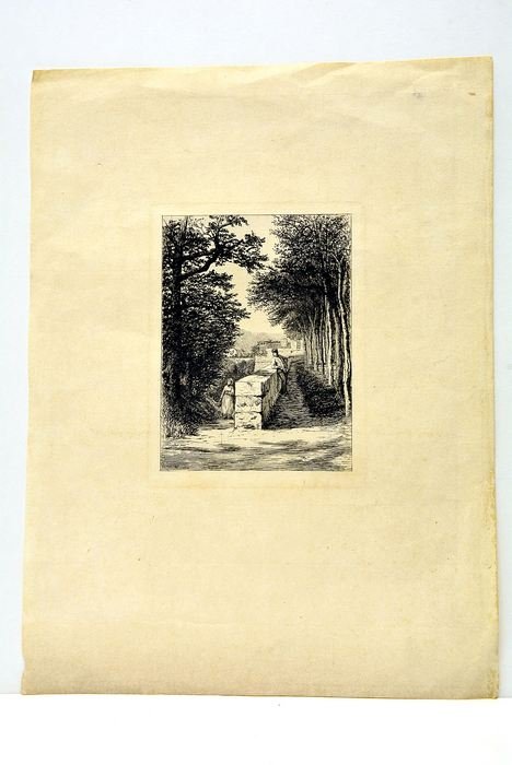 Estampe scène champêtre sur papier japonais.