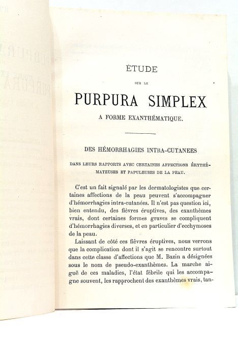 Etude sur le Purpura Simplex à forme exanthématique.