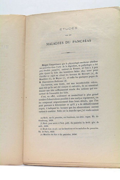 Etudes sur les maladies du Pancréas.