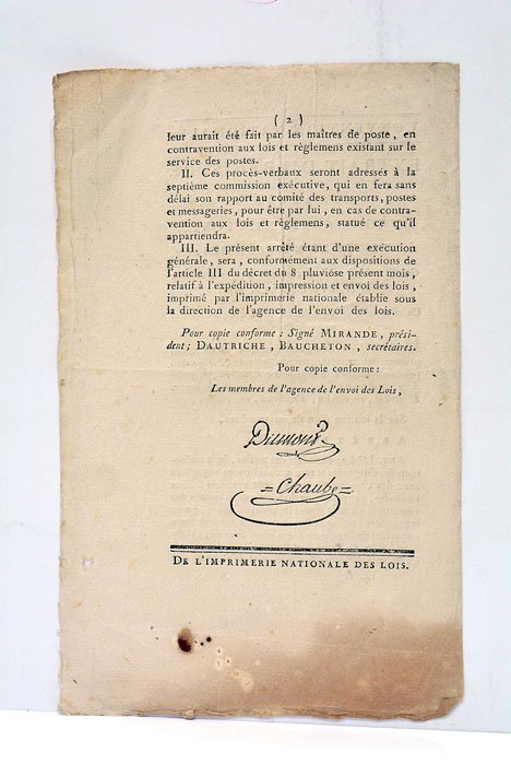 EXTRAIT des Arrêtés du Comité des Transports, Postes et Messageries. …