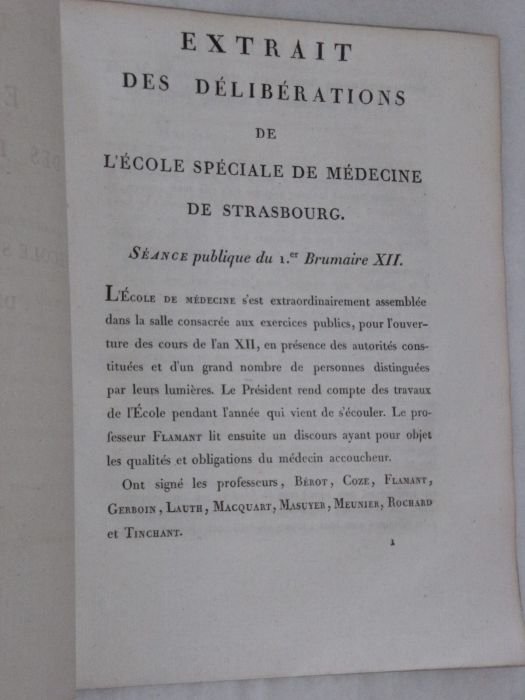 EXTRAIT DES DELIBERATIONS de l'Ecole Spéciale de Médecine de Strasbourg. …