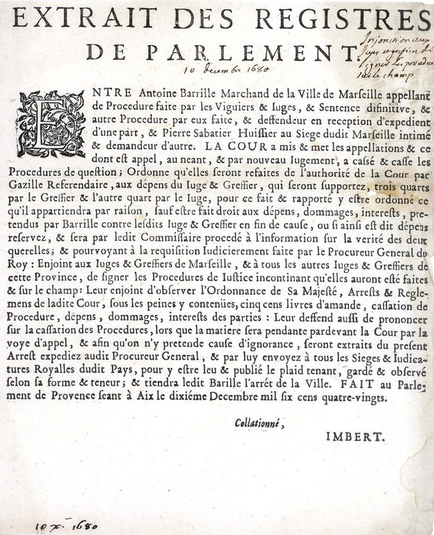 EXTRAIT des Registres de Parlement.