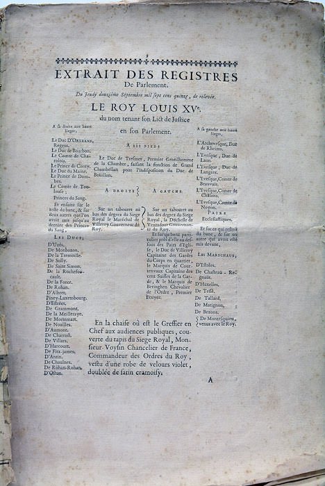 EXTRAIT DES REGISTRES DE PARLEMENT. Du Jeudy douziéme Septembre mil …