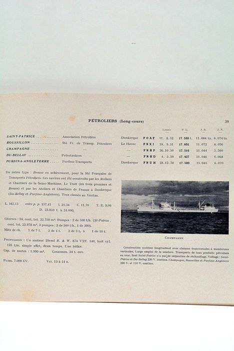 Flotte Marchande Française. 1953. (Additif à l'Édition 1950-51).