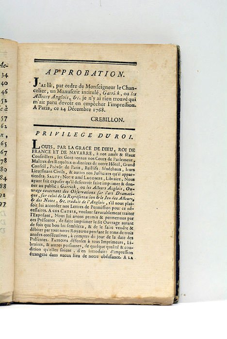 GARRICK OU LES ACTEURS ANGLAIS. Ouvrage contenant des Observations sur …