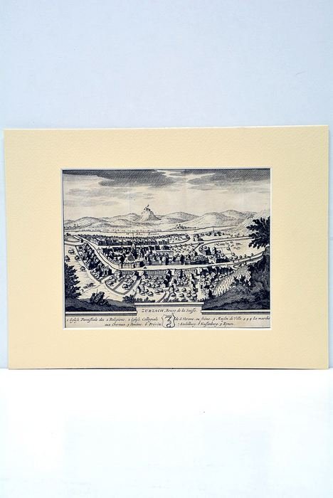 GRAVURE D'UNE VUE du XVIIe de la ville de Zurzach, …