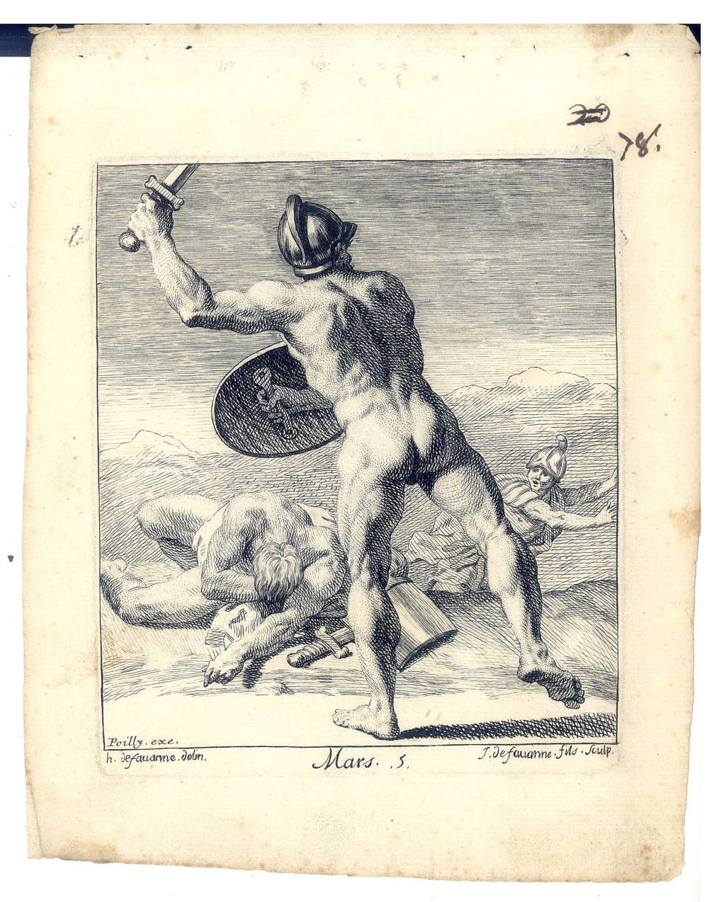 GRAVURE de Mars n·5, figure mythologique, par J.Defauanne d'après le …
