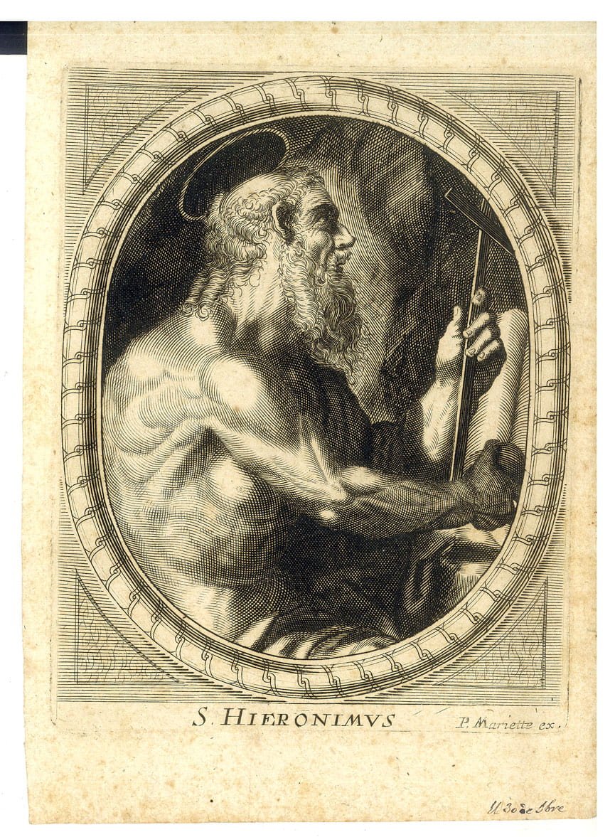 GRAVURE de Saint Jérôme (S. Hieronimus). Détail d'après la gravure …