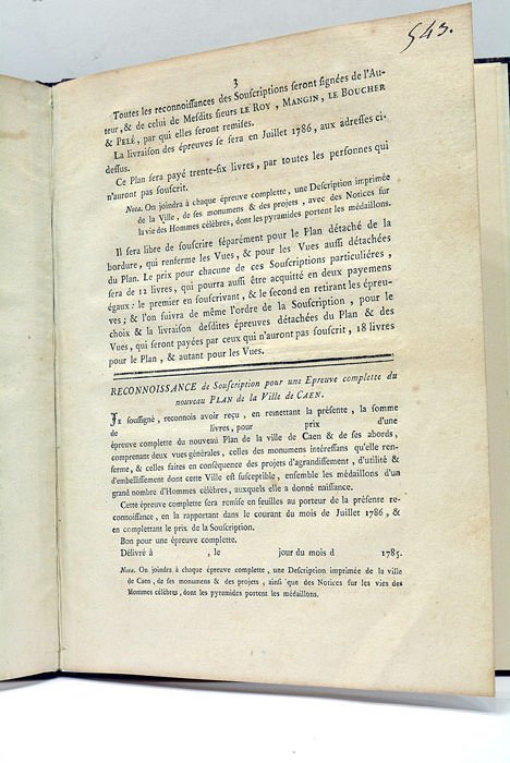 Gravure. Suscription proposée pour le Plan de la Ville de …