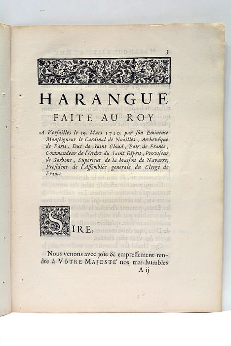 Harangue faite au Roy à Versailles le 19 mars 1710.