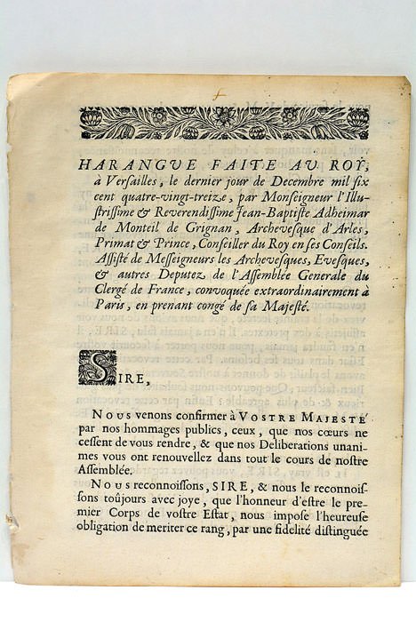 Harangue faite au Roy, à Versailles, le dernier jour de …