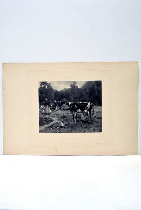 Heliogravure L'heure de la traite d'après l'oeuvre du peintre naturaliste …