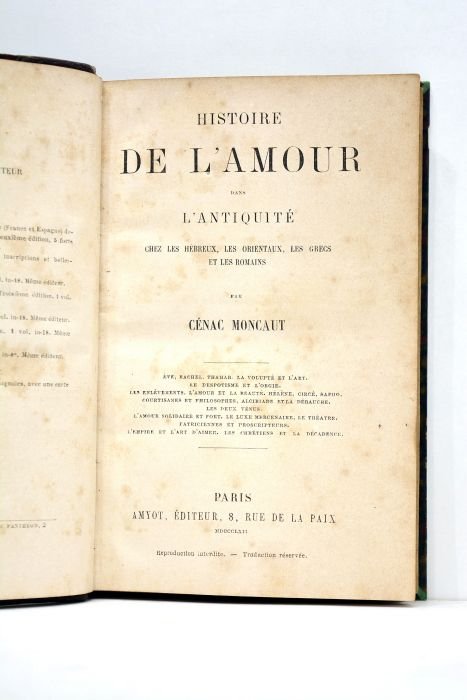 Histoire de l'amour dans l'antiquité, chez les hébreux, les orientaux, …