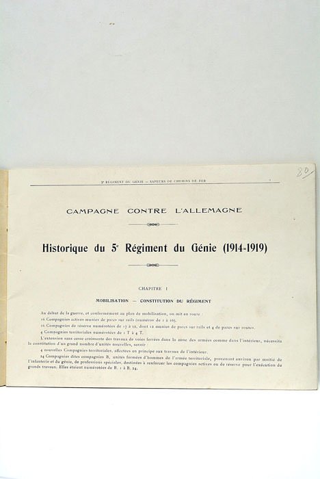 HISTORIQUE CAMPAGNE 1914-1918. 5E Régiment du génie. Sapeurs de Chemins …