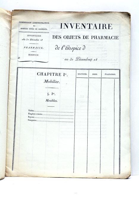HOSPICES Civils de Bordeaux. Inventaire au 31 Décembre 1830 (?). …