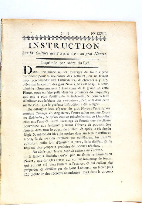 INSTRUCTION sur la culture des Turneps ou gros Navets. Imprimé …