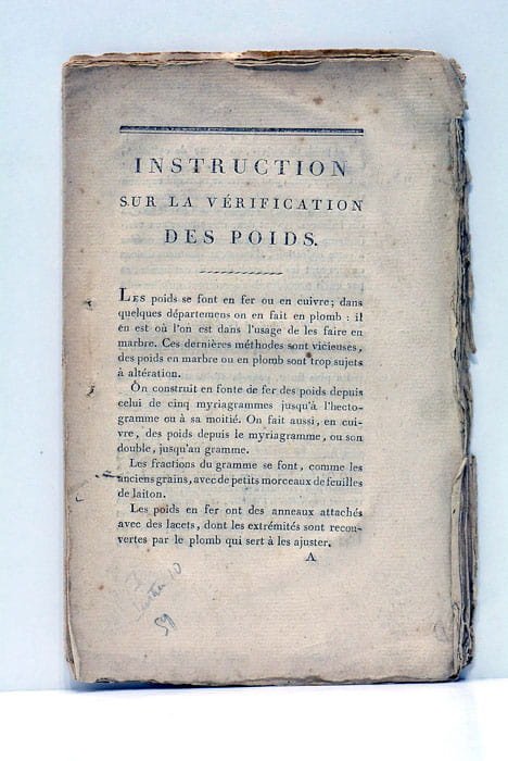 INSTRUCTION SUR LA VÉRIFICATION DES POIDS.