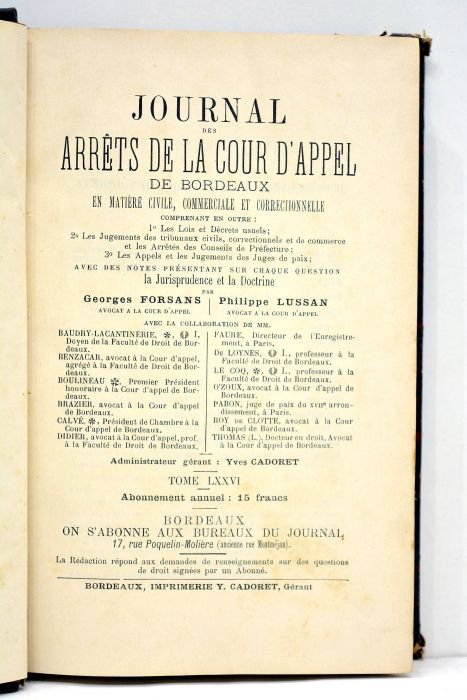 Journal des arrêts de la Cour d'appel de Bordeaux en …