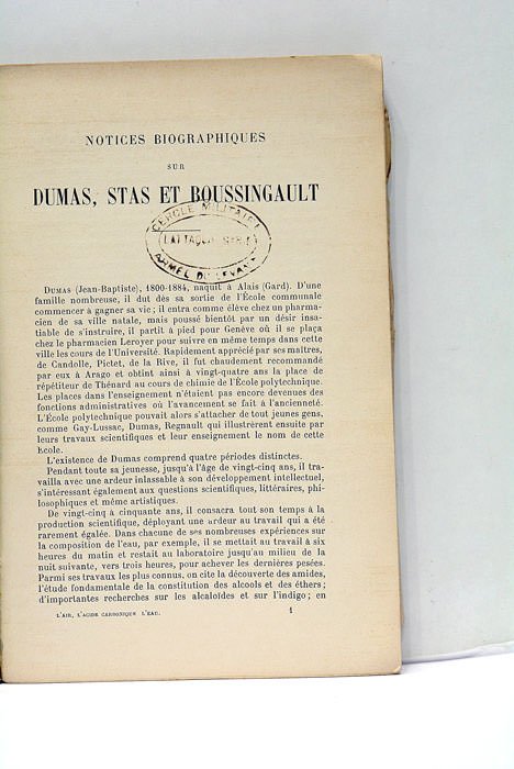 L'Air, l'acide carbonique et l'eau. Mémoires. Avec 4 planches hors-texte.