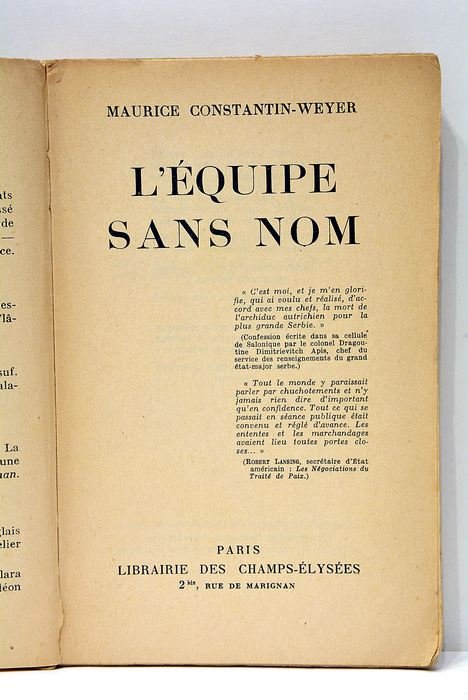 L'équipe sans nom. Roman.