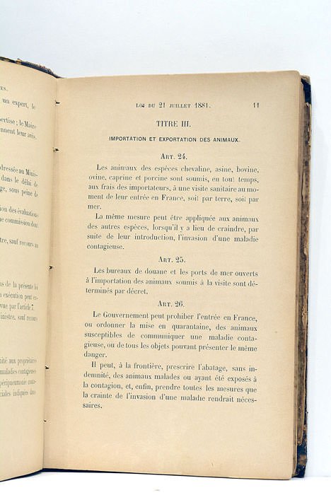 La législation sur les épizooties et son application. Lois, décrets, …