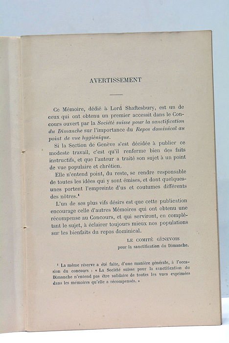 Le Dimanche. Son influence sur lasanté et la prospérité nationale. …