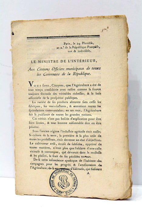 Le ministre de l'Intérieur, aux Citoyens Officiers municipaux de toutes …