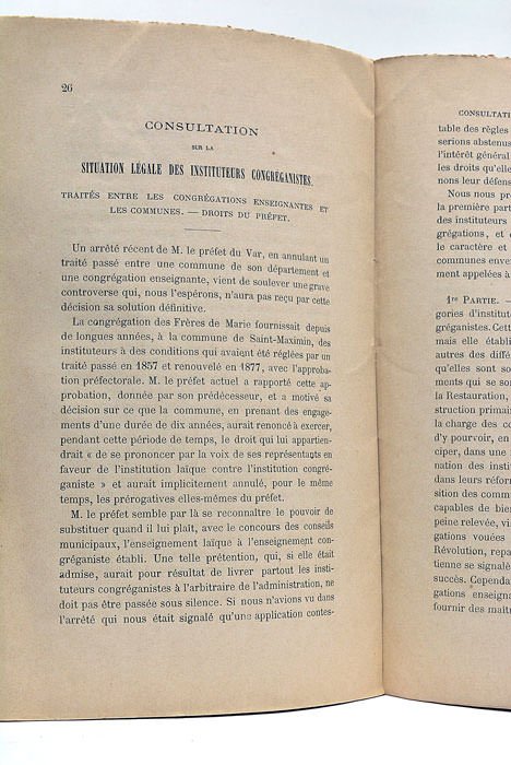 Législation et Jurisprudence concernant les Instituteurs Communaux. Consultation sur la …