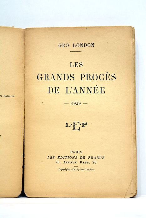 Les grands procés de l'année 1929.